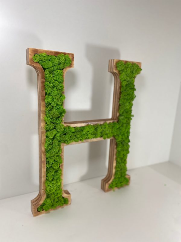 Houten letters met rendiermos, decoratieletters, 3d letters