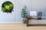 Ronde Wandklok gemaakt van Hout, Mos en Planten