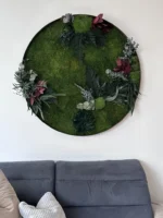 Rond Mosschilderij met Gestabiliseerde Planten en Mos