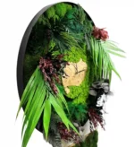 Ronde Wandklok gemaakt van Hout, Mos en Planten