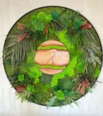 Ronde Wandklok gemaakt van Hout, Mos en Planten