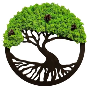 Mosschilderij Boom - Levensbomen met Rendiermos en Dennenappels