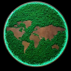 Rond Mosschilderij Wereldkaart met LED Verlichting