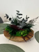 Decoratieve houten schaal: bolmos en planten