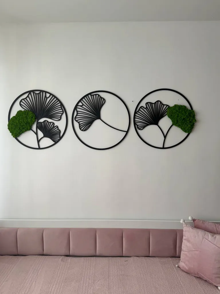 Mos schilderij Ginkgo blad – wanddecoratie set van 3 Mos schilderij Ginkgo blad – wanddecoratie set van 3