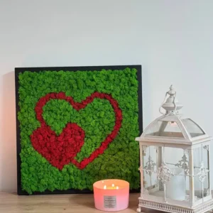 Wanddecoratie Hart van Mos – 2 Harten van IJslands Mos