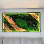 Mos schilderij met houtelementen en planten – modern LED wandpaneel