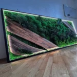 Mos schilderij met houtelementen en planten – modern LED wandpaneel