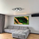 Mos schilderij met houtelementen en planten – modern LED wandpaneel