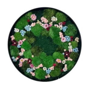 Rond mos en bloemen schilderij