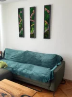 Set van schilderijen van mos - Bosmagie met bloemenpaden