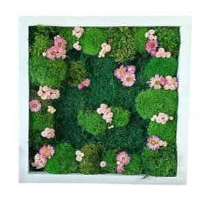 Abstract mos en bloemen schilderij