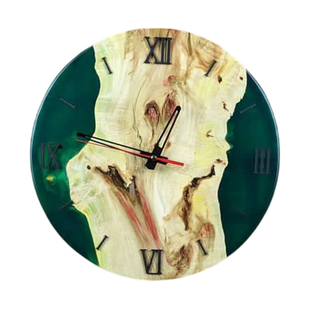 Wandklok van esdoornhout met smaragdgroene epoxy Wandklok van esdoornhout met smaragdgroene epoxy