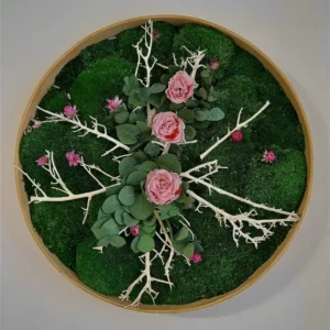 Bloemen schilderij van roos en mos