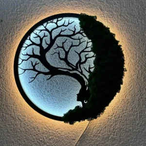 Mos schilderij Levensboom: Mos-Dryade met verlichting