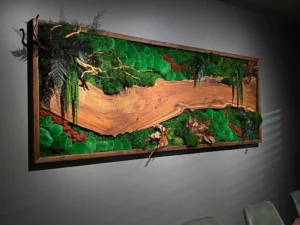 Mos schilderij met hout – Walnoot boslandschap