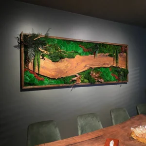 Mos schilderij met hout – Walnoot boslandschap