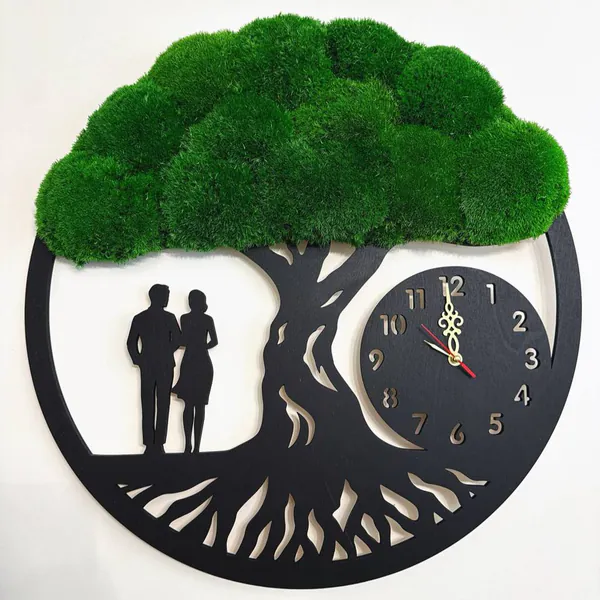 Mos Wandklok Levensboom met Paar Mos Wandklok Levensboom met Paar